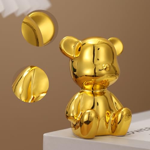 Small Bear Figurines Animal Sculpture Home Décor for Living Room Bedroom Office Statues Desktop Cabinets Tabletop Decor for Women Mom Birthday Gift(Gold) - color: Gold
