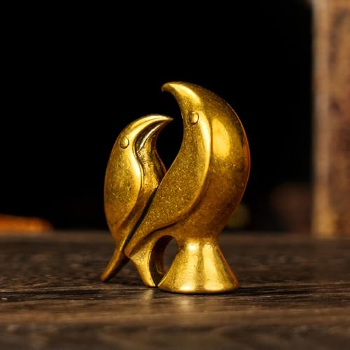 CHOVY Solid Brass Love Birds Sculpture - Handmade Vintage Figurine Set 100% Pure Brass, Boho Chic Desk Oddity, Retro Collectible for Office & Romantic Home Decor Gift - color: Couple Birds