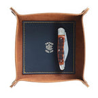 USA Handmade Premium Leather Valet Tray, Folds Flat! Dice Rolling Basket and Organizer with Brass Snaps (Chestnut and Blue Gold, Medium) - color: Chestnut and Blue Gold, size: 5" x 5" x 2"