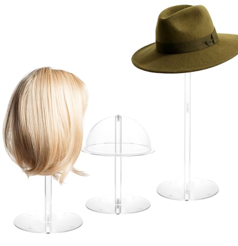Acrylic Hat Stands for Display, 3 Sets 8" 13" 16" Adjustable Height Baseball Cap Holder, Durable Cowboy Hat Rack Stand, Wig Holder Display Stands for Vendors Retail Salons Home Closet - size: Fixed 8"/13"/16" - 3 Pack