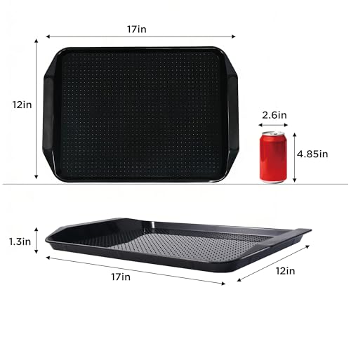 TP 17x12 Inch Plastic Serving Trays Set of 4, Durable Serving Platters with Anti-Slip Dots, BPA-Free Stackable Food Tray for Party, Family Gathering, BBQ,Black - color: Black, size: 17inch