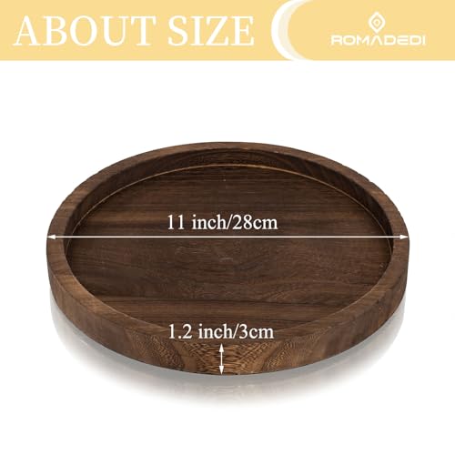 Wooden Decorative Tray Candle Holder: Romadedi Round Wood Tray Home Decor, Small Rustic Trays for Coffee Table, Ottoman, Table Centerpieces for Dining Room, Living Room, Farmhouse Kitchen - color: Rustic-round