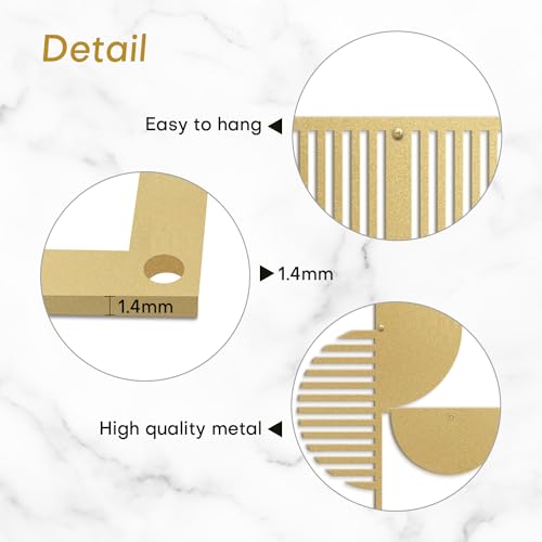 SIGNLEADER Metal Wall Decor Boho Geometric Lines Minimalist Modern Luxury Wall Sculpture Hangings 3D Statue Home Decoration for Living Room, Bedroom, Bathroom, Kitchen, Fireplace, Office - 24" Gold - color: Gry42-2405-m42, size: 24" Gold