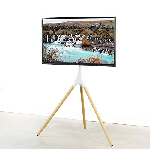 VIVO Artistic Easel 45 to 65 inch LED LCD Screen, Studio TV Display Stand, Adjustable TV Mount with Swivel and Tripod Base, White Bracket, Light Wood Legs, STAND-TV65AW - color: White - Wood
