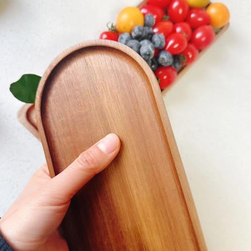 Wooden Serving Platters and Trays,Natural Acacia Wood Serving Trays for Party Wood Plates for Food,Snack,Dessert,Appetizer,Cheese,Fruit,Cookie,Oval Bathroom Vanity Jewelry Tray Platter,11.4"X4.1"1PCS
