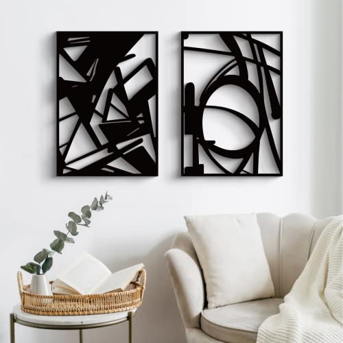Glamativity Large 4 Pack Black Abstract Metal Wall Art, Minimalist Décor Single Line Art Wall Décor, 3D Textured Metal Wall Sculptures, for Living Room Bedroom Bathroom Study Room (Black, L Size 22.5 - color: Black Abstract, size: L Size 22.5 x 15.7''
