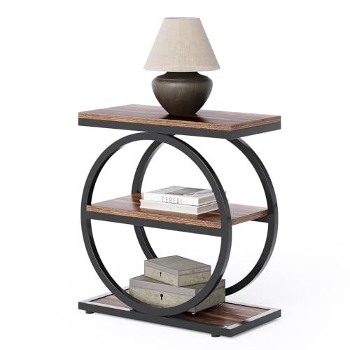 LITTLE TREE End Table, 3-Tier Side Table, Slim Sofa Side Table for Living Room, Tall Bedside Table Nightstand for Bedroom, Rustic Brown and Black - color: Rustic Brown