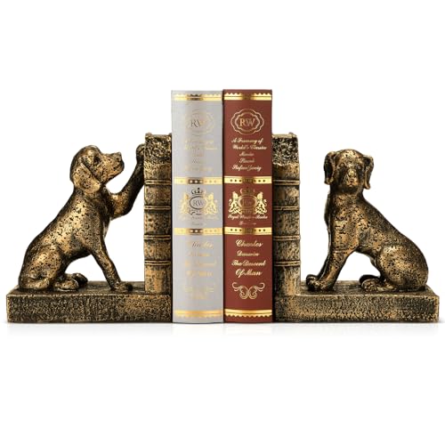 Tatuo 2 Pcs Decorative Dog Bookends for Shelves, Vintage Old-Money Book Ends for Heavy Books Labrador Dog Animal Stopper Retriever Statues with Anti-Slip Base for Book Lover Home Office Bookshelf - style: Dog