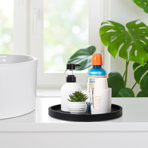 Silicone Bathroom Tray Round Vanity Tray Decorative Soap Holder Kitchen Countertop Organizer Coffee Table Decor for Candle, Perfume, Plant, 10 Inch, Black - color: Black, size: 10"