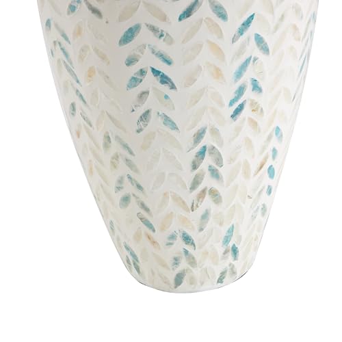 Deco 79 Mother of Pearl Shell Handmade Decorative Vase Tall Mosaic Centerpiece Vase with Blue Accents, Flower Vase for Home Decoration 10" x 10" x 33", Cream - color: Cream, size: 10" x 10" x 33"