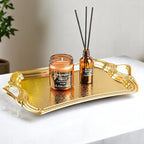 Alisveristime 2-Person Rectangular Metal Serving Tray – Ottoman Motif, (14.6" x 9", 13.1 oz) (Gold)