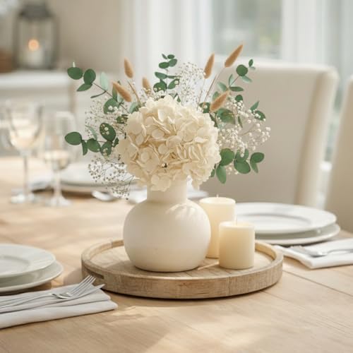 SIDUCAL Ceramic Rustic Farmhouse Vase | 6 Inch Pottery Decorative Boho Flower Vase for Home Decor, Table, Living Room, Bathroom Decoration, Shelf Decor, Mantel, Wedding, White - color: 18795-white