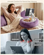 Miledi Tablet Pillow Stand, Compatible with 5"-12.9" Kindle, iPad, Phone/Tablet, 360° Rotating Phone Holder for Bed, Soft Plush Fabric, Detachable Bowl, Reading and Relaxation on Bed, Purple - color: Purple