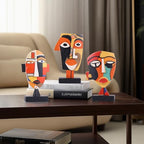 5.9” Resin Abstract Coffee Table Sculptures, Handcrafted 3 PCS African Art Tribal Figurines Weird Art Decor, Modern Design African Statues for Home, Office, Living Room, Bookshelf, Cabinets Accent - size: Small