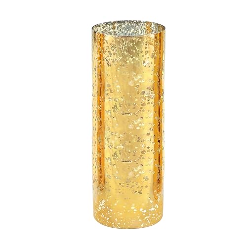 WGVI Hurricane Candle Holder Sleeve, W: 5", Ht: 14", Gold Speckled Glass Cylinder Open Both Ends, Chimney Tube Shade, 1 Piece - size: 5x14"H