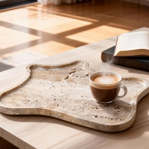 Travertine Tray Vanity Trays for Bathroom, Decorative Trays for Table Coffee Kitchen Home Decor（Small） - size: 9.5" x 9.5" x 0.7"