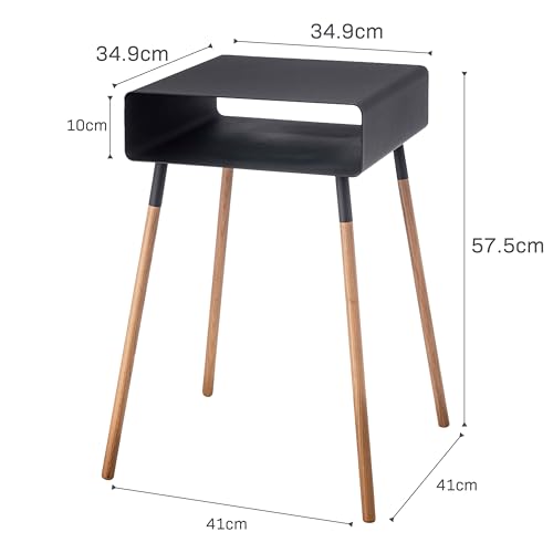 YAMAZAKI Home Plain Side Table with Open Storage Shelf, Rectangular Accent Space Saving Living Room Bedroom Couch End Table - Tall, 23" - Steel + Wood - color: Black, size: Tall
