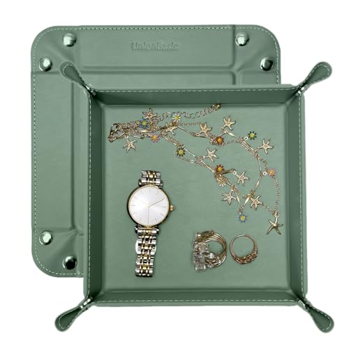 UnionBasic Small Valet Tray, Jewelry Tray for Rings Watches Earrings, Entryway Catchall Caddy for Coins Keys Change, Nightstand Bedside Valet Holder, Trays for Electronic Gadgets, Malachite Green - color: Malachite Green, size: 5.4" x 5.4" x 1.6"