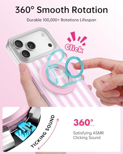 SYNCWIRE Magnetic Phone Ring Holder for MagSafe, 360° Rotation Cell Phone Grip Stand Finger Ring Kickstand Two-Sided Magnet Compatible with iPhone 17 Pro Max 16 15 14 13 12 MagSafe Accessories - color: Single Ring-1PCS-Candy Pop