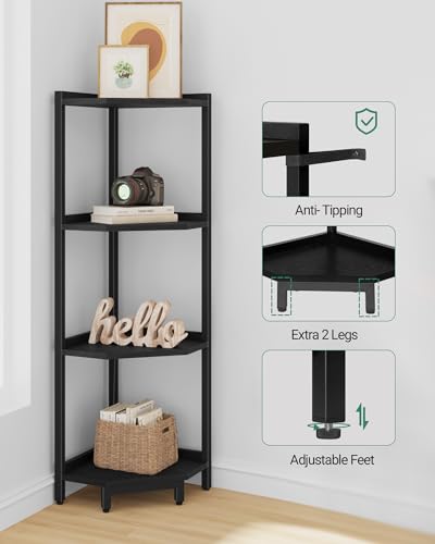 Hzuaneri Corner Shelf Stand, Corner Bookshelf, Storage Standing Shelf Unit with Metal Frame, Plant Stand, Bookcase for Living Room, Home Office, Bedroom, 4-Tier Black CS05806B - color: Black, size: 4 Tier