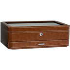 ROTHWELL 12 Slot Leather Watch Box with Valet Drawer - 12 Slot Luxury Watch Case Display Organizer, Microsuede Liner, Mens Accessories Holder, Jewelry Case, Jewelry Display Organizer (Tan/Brown) - color: Tan/Brown