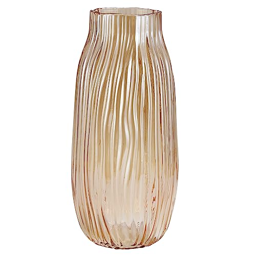Large Amber Glass Vase for Home Decor Ribbed Tall Gold Floor Vase 12.0" Decorative Vases for Table Centerpieces Flowers Decor and Farmhouse(Brown 8.0in) - color: Amber, size: H-12.0IN