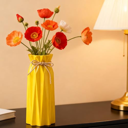 Arawat Ceramic Vase Decor for Pampas Grass Flowers Vases for Modern Home Decor, Yellow Tall Vase for Living Room Bedroom Bathroom Kitchen Office Wedding Table Shelf Farmhouse Minimalist Decor - color: 9.5 Inch Tall Yellow Ceramic Vase for Home Decor