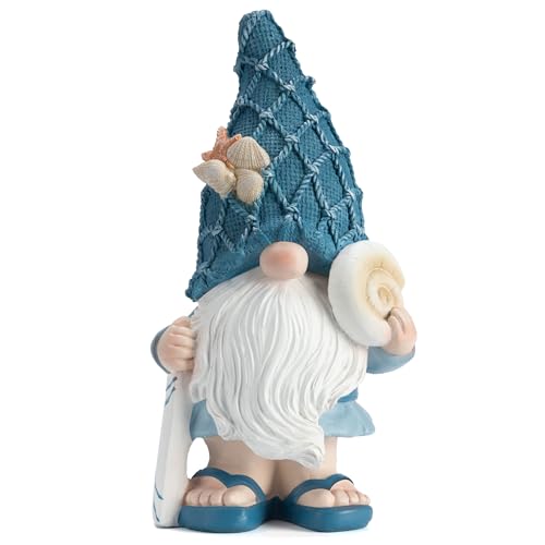 Etlemonde Beach Gnomes Statues, Ocean Gnomes, Nautical Themes Decoration, Resin Gnome Holding a Surfboard, 8.6 Inches - color: Surfboard