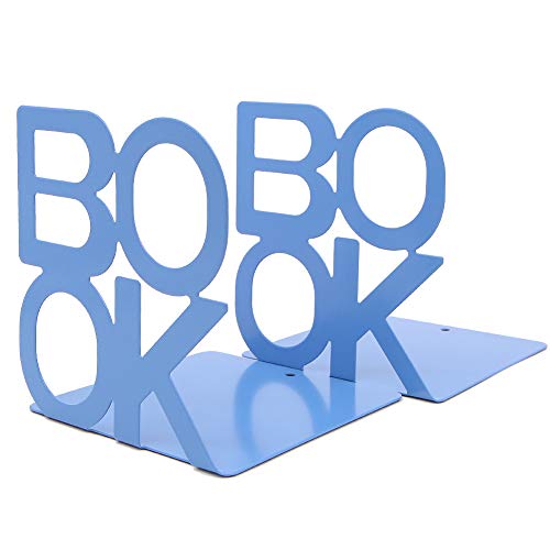 A Pair of Simple Style Book Pattern Desktop Bookends, Nonskid Metal Book Ends Book Stands for Home Office Library School Deck Decoration (Blue) - color: Blue