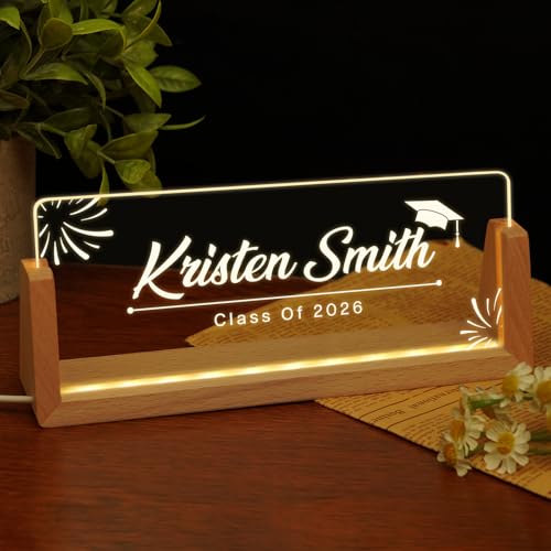 Custom Name Plate for Desk, Personalized Light Up Acrylic Desk Name Plate, Personalized Graduation Gifts 2026 for Him Her, Class of 2026 Graduate Gift, High School College Grad Gift (Design10-Graduation) - color: Design10-Graduation