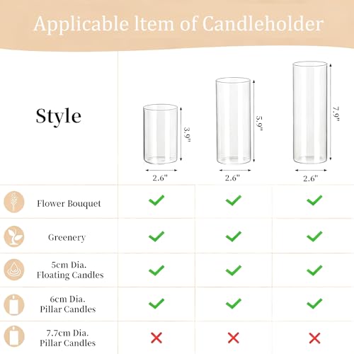 Glasseam Hurricane Pillar Candle Holder Bulk 24, Clear Candle Holders for Pillar Candles, Glass Cylinders for Floating Candles, Modern Floating Candle Vases for Centerpieces Wedding Dining Home Decor