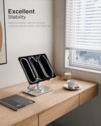 Orlian Tablet Stand Holder with Thickened 360°Rotating Base Dual Rod Adjustable Aluminum Stand for All 5.8-12.9” iPad Samsung Phone Tablet Kindle E-Reader and More, Silver - color: Silver