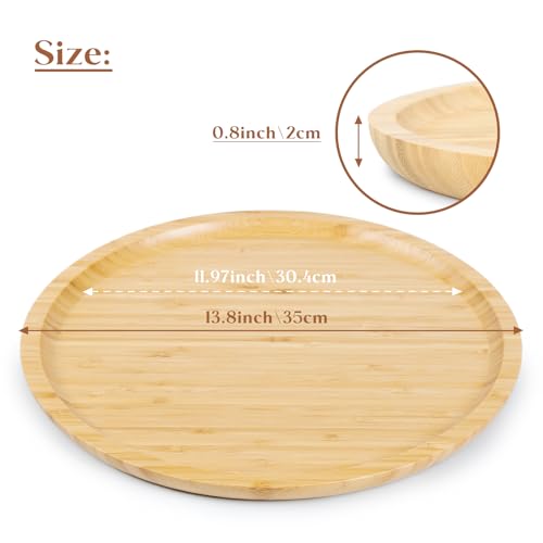 Bamboo Serving Platter, Round Wood Tray, Wooden Serving Tray, Fruit, Bread, Salad Plate, Round Wood Charcuterie Board (13.8 inch) - color: Round, size: 13.8"