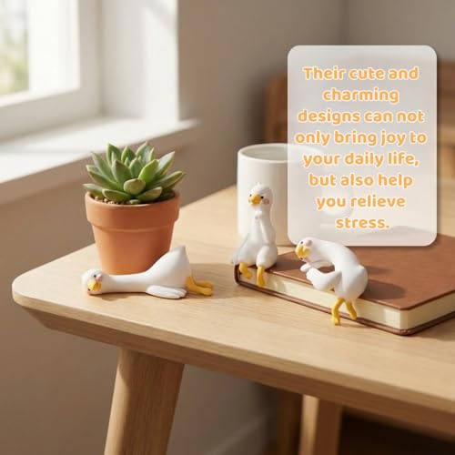 Mini Resin Goose Figurines, 3PCS Cute Goose Figurines for Computer Monitor, Car Dashboard, Office Desk, Stress Relief & Anxiety Relief Gifts, Funny Desk Buddy, Cool Desk Accessories