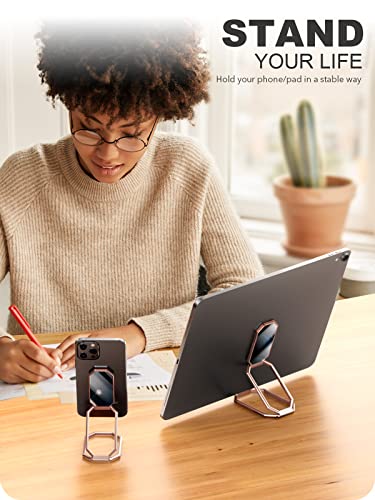 A-LuGei 𝗙𝗼𝗹𝗱𝗮𝗯𝗹𝗲 & 𝗔𝗱𝗷𝘂𝘀𝘁𝗮𝗯𝗹𝗲 Phone Kickstand Ring Holder, Magnetic Cell Phone Grips, Phone Stand for Desk, Adhesive Phone Holder for Hand, 360° Rotation Ring for Back of iPhone Case - color: Octagon Rose Gold