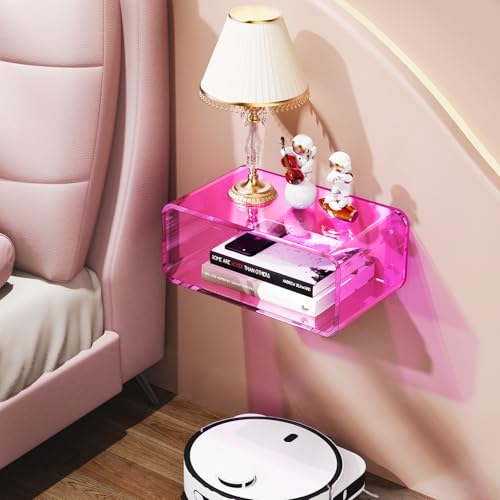 Acrylic Floating Nightstand, Bedside Table, Nightstand Shelf Wall Mounted Bedside Shelf (Pink, Small) - color: Pink