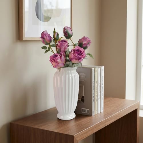 White Ceramic Vase, 9.1 Inch Water Safe Vase for Fresh Flowers, Farmhouse Home Decor Table Centerpieces for Living Room Cabinet Wedding (Rustro 9'') - color: Rustro 9''