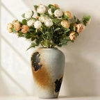 Vintage Rustic Iron Glaze Ceramic Vase, Large 11" Handcrafted Farmhouse Flower Vase – Statement Piece for Living Room, Dining Table, Fireplace, Office