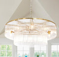 Contemporary Brass Dining Room Chandelier 2 Tier Crystal Glass Chandeliers Lighting Light Fixture Ceiling Entryway Bedroom Kitchen Entryway 10 Lights Round 32" - size: Medium Brass (32" x 70")