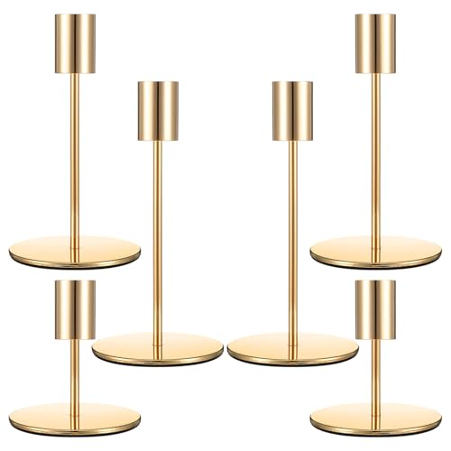 Set of 6 French Gold Taper Candle Holders Candlestick Holders, Decor Candles Stick Candle Holder for Table or Mantel Centerpiece, Wedding, Dinning, Party Home Decor