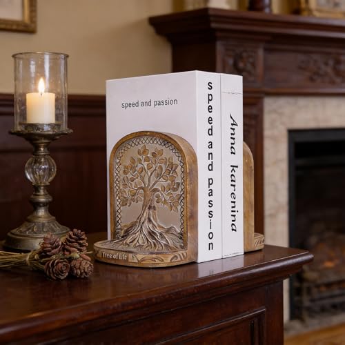 Tree of Life Bookend Set, 2 Substantial bookends in Bronze Finish, Ideal for Bookshelves and bookcases. Suitable for Office, Library, or Living Room Coffee Table end-of-Row Decoration. - color: A-original