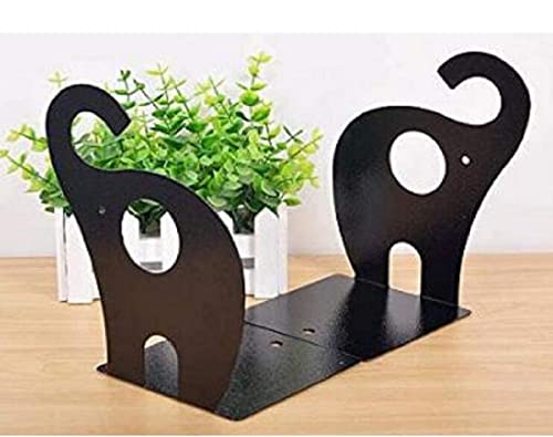 one Pair Cute Cartoon Elephant Nonskid Bookends Art Bookend Metal Bookends (Black) - color: Black
