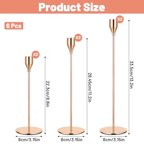 6pcs Candlestick Holders, Metal Taper Candle Holder Bulk Rose Gold Tall Candlestick Holders Taper Candle Holder for Table Centerpieces Candlesticks for Wedding Christmas Party-3size