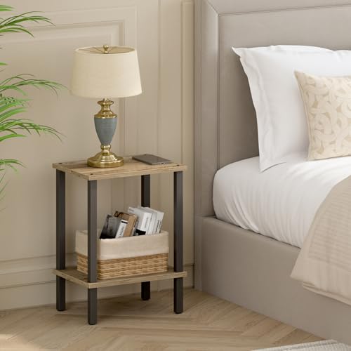 TUTOTAK End Table, Side Table, Nightstand, 2-Tier Storage Shelf, Sofa Side Table for Small Space, Living Room, Bed Room TB01BG034 - color: Greige