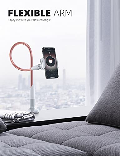 Lamicall Phone Holder Bed Gooseneck Mount - Cell Phone Clamp Clip for Desk, Flexible Lazy Long Arm Headboard Bedside, Overhead Mount Stand, for 4-7" Phone, iPhone 15 Pro Max, 14 Plus, 13, Rose Gold - color: Rose Gold