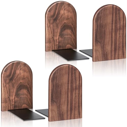 2Pairs Book Ends for Heavy Books, Wooden Bookends, Holds Heavy Books, Non-Skid, Perfect for Office Desk - color: Arch Blackwalnut, size: 2Pair