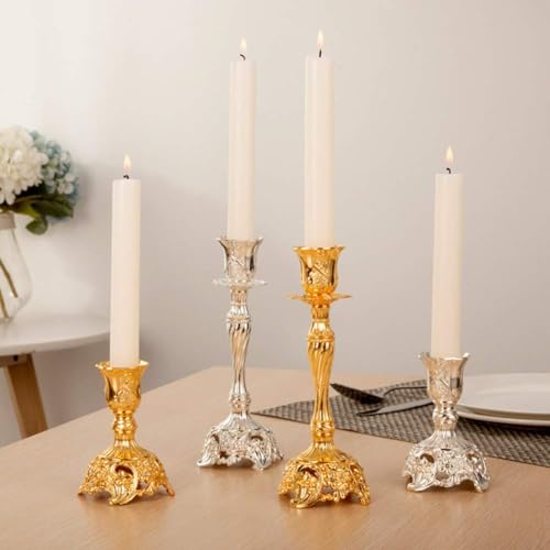 Sziqiqi Gold Candlestick Holders Set of 2 Taper Candle Holders Deluxe Ornate Candle Holders for Shabbat Taper Candles, Candle Centerpiece, Wedding Candles, Christmas Candle 7.4inch - color: Gold