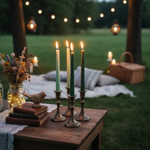 10 Inch Taper Candles Handmade Set of 4 – Cedar Scent Tapered Candles in Sage Green & Olive Green, Candlesticks Smokeless Candle Sticks for Wedding, Home Decor, and Garden Parties - color: Gradient Green 4PC