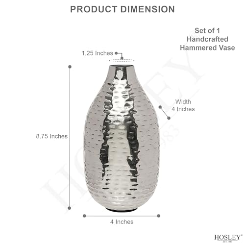 Hosley's 8.75" High Silver Finish Hammered Metal Vase. Ideal Gift for Floral Arrangements Weddings, Special Events, Aromatherapy,Spa, Reiki, Meditation O4 - color: Silver 5
