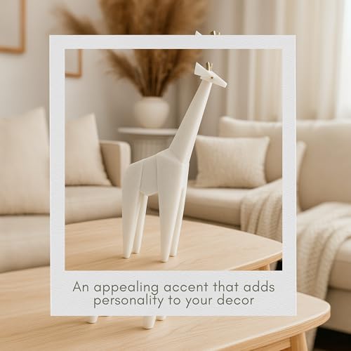 Andora Giraffe Statuary Decorative Object – Resin Modern Home Decor with Gold Accents – Contemporary Shelf & Coffee Table Decor for Office & Living Room – 16", White